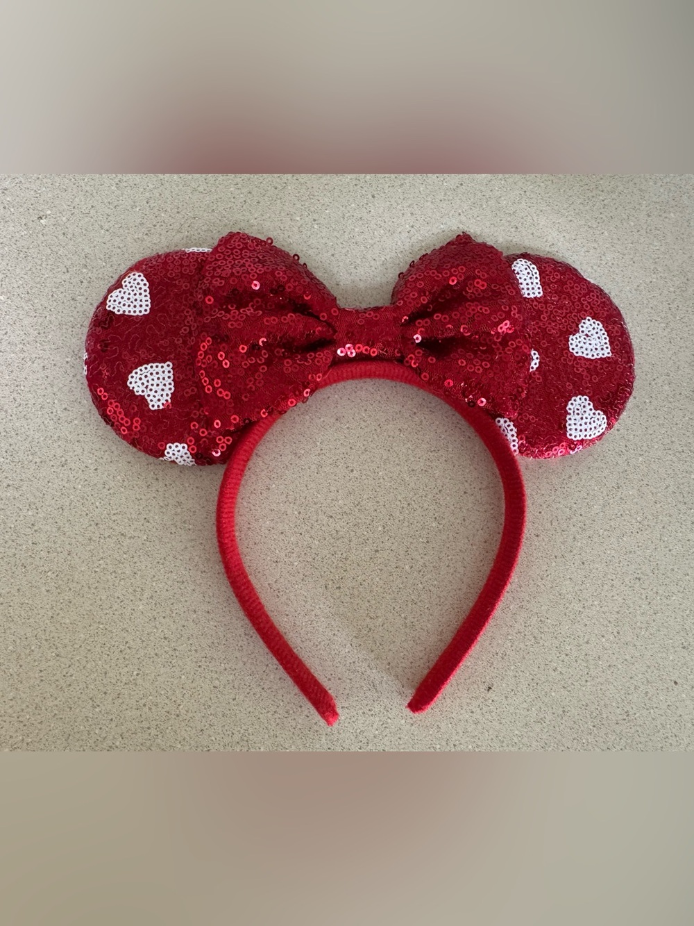 Disney Parks Minnie Mouse Red Sequin Heart Ears Headband